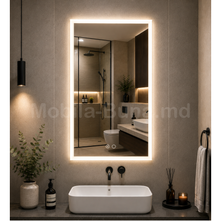 Oglindă LED dreptunghiulară 60×80 cm cu touch și dezaburire A-27